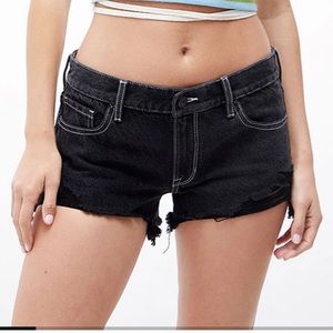 NEW PACSUN Eco Black Frayed Low Rise Denim Shorts Size: 27
